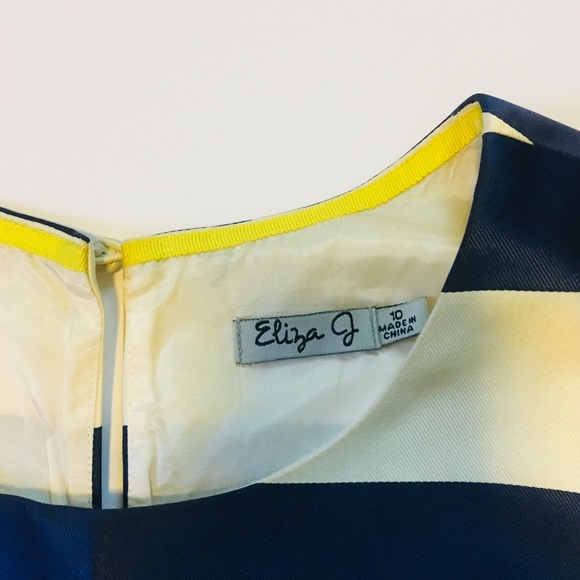 Eliza J Navy, White & Yellow Stripe Fit & Flare - Picture 3 of 4
